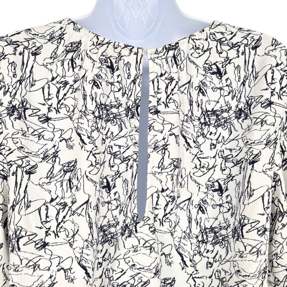 Open Edit Abstract Print Keyhole Blouse Black White Size XS - Picture 5 of 9
